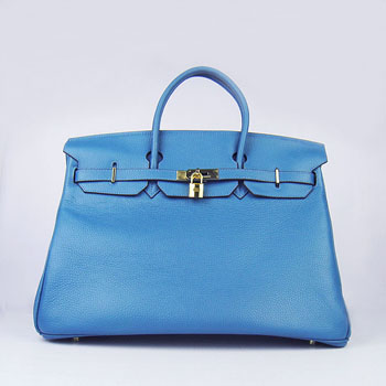 Hermes Birkin 40Cm Togo Leather Handbags Blue Gold